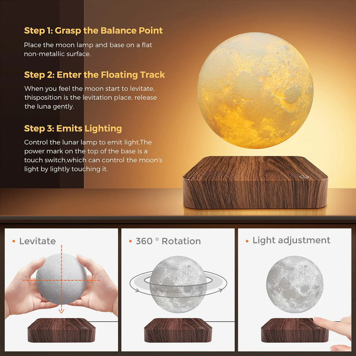 3D Levitating Moon Lamp & Wireless Charger